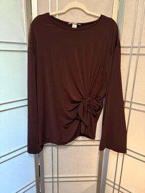 H&M Brown Long Sleeve Knot-Front Top
